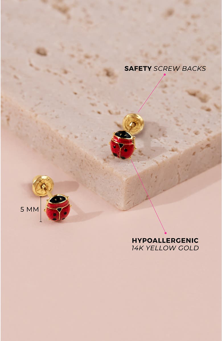 In Season Jewelry 14k Colorful Ladybug Earrings, Alternate, color, Red