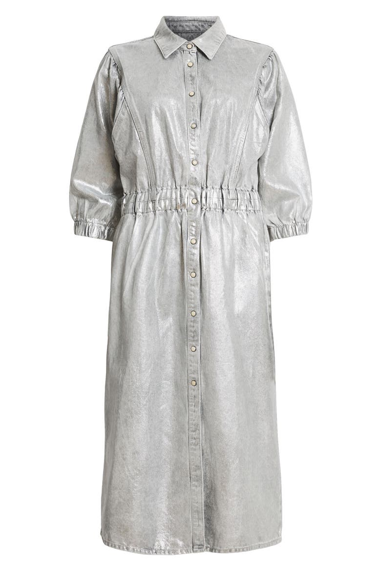 Osa Metallic Puff Sleeve Denim Shirtdress, Alternate, color, METALLIC SILVER