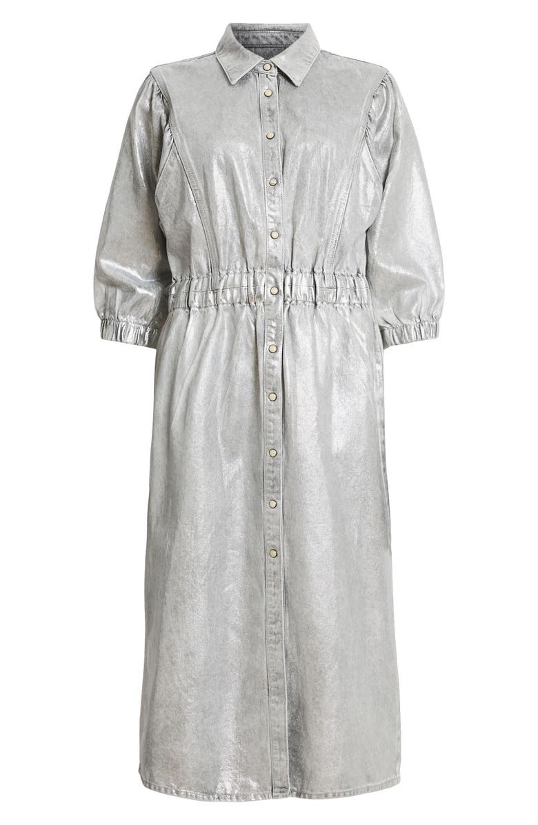 AllSaints Osa Metallic Puff Sleeve Denim Shirtdress, Alternate, color, Metallic Silver