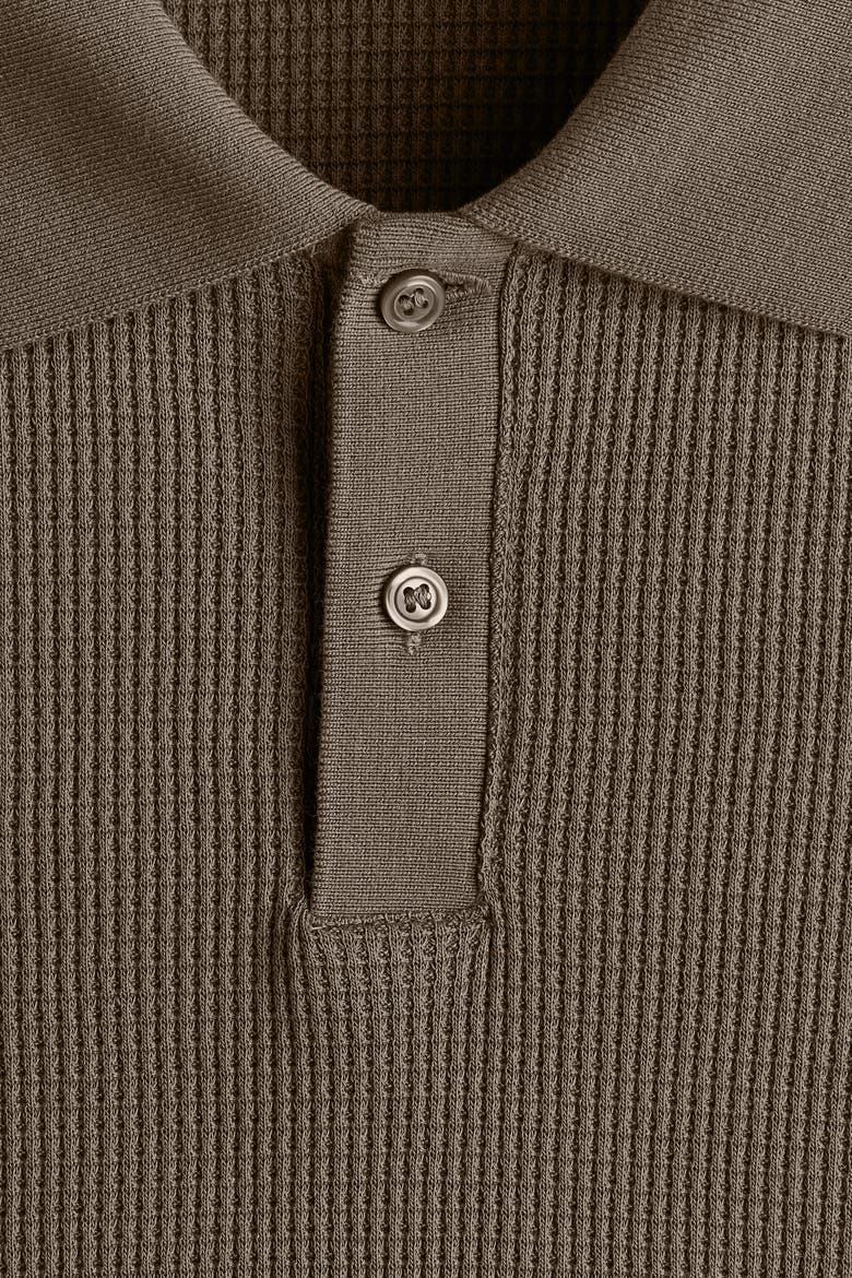 Slim-fit Waffle-knit Polo Shirt, Alternate, color, Dark taupe