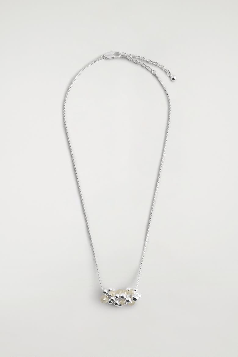 Clustered Beaded Necklace, Alternate, color, SILVER
