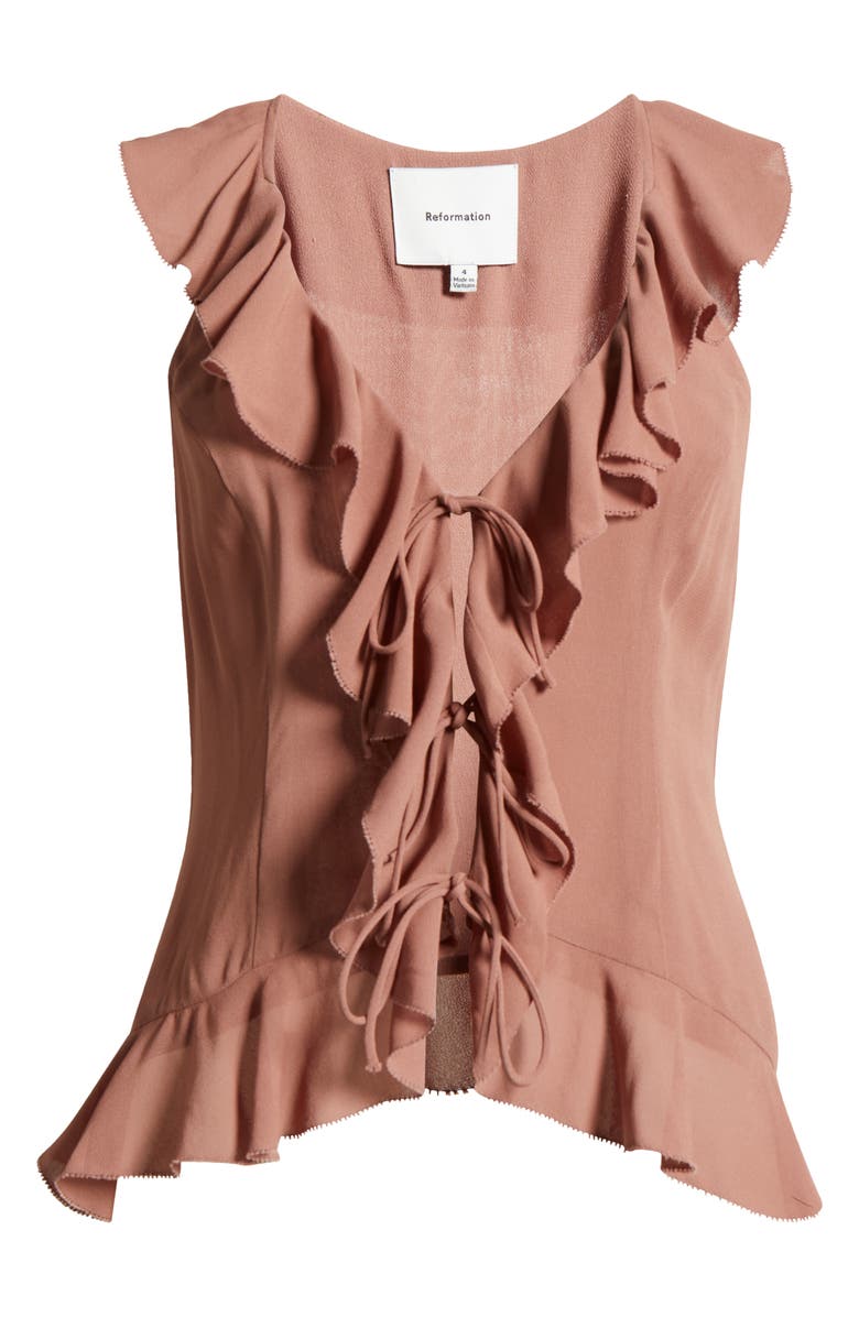 Reformation Paulette Ruffle Tie Front Tank, Alternate, color, Mink