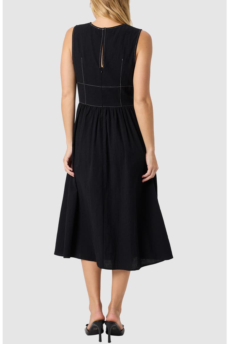 Contrast Stitch Sleeveless Cotton Midi Dress, Alternate, color, BLACK