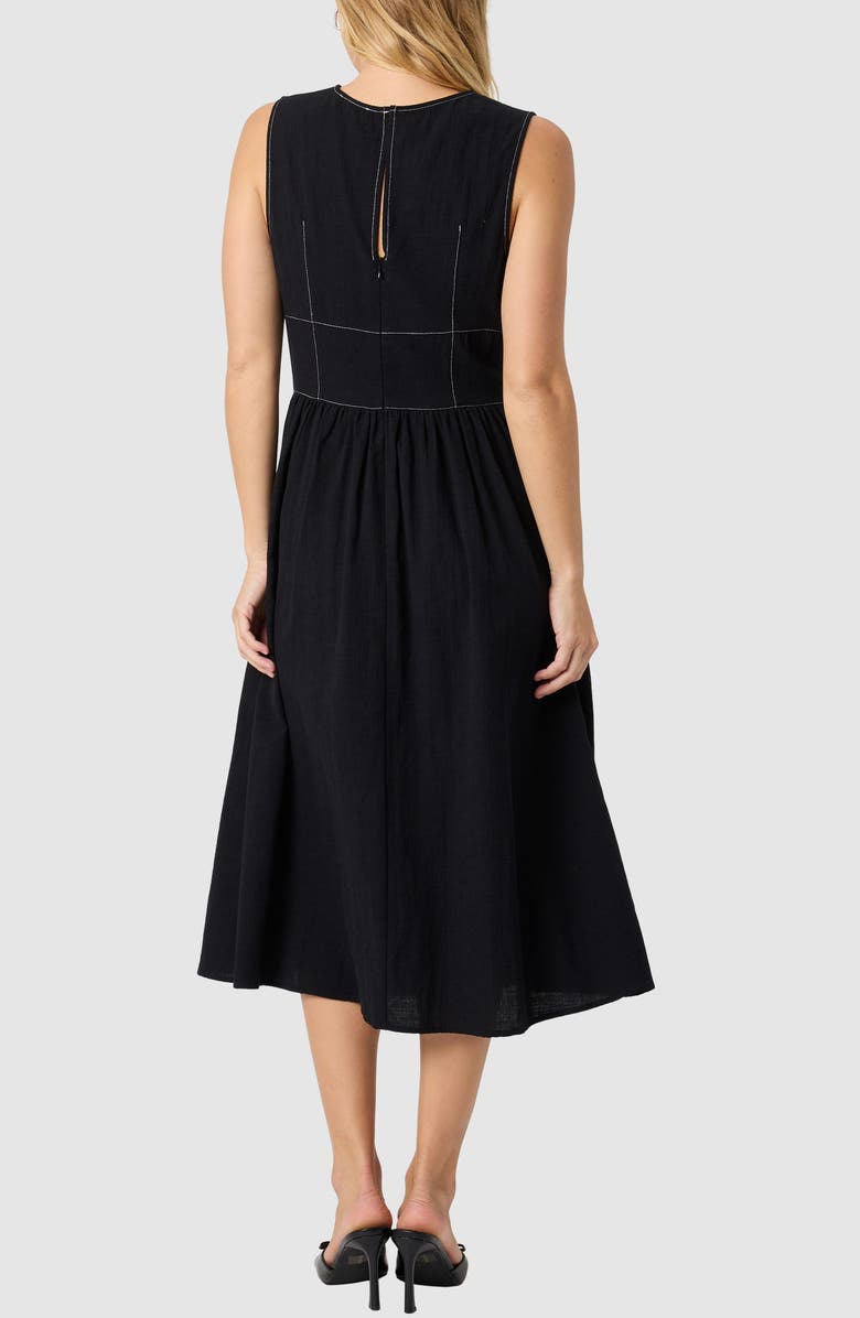 Contrast Stitch Sleeveless Cotton Midi Dress