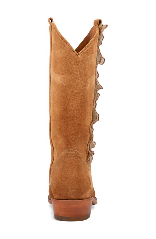 Frye Billy Suede Ruffle Western Boots In Almond