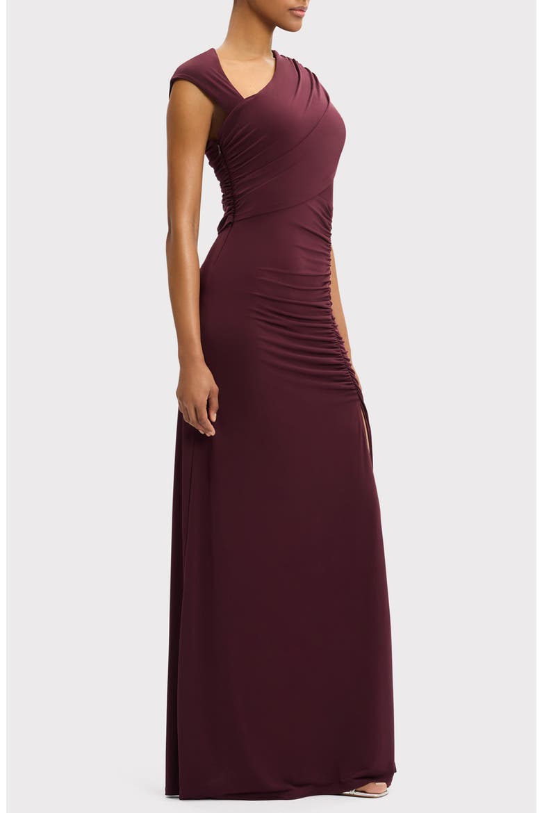 Cap Sleeve Ruched Matte Jersey Dress, Alternate, color, PINOT