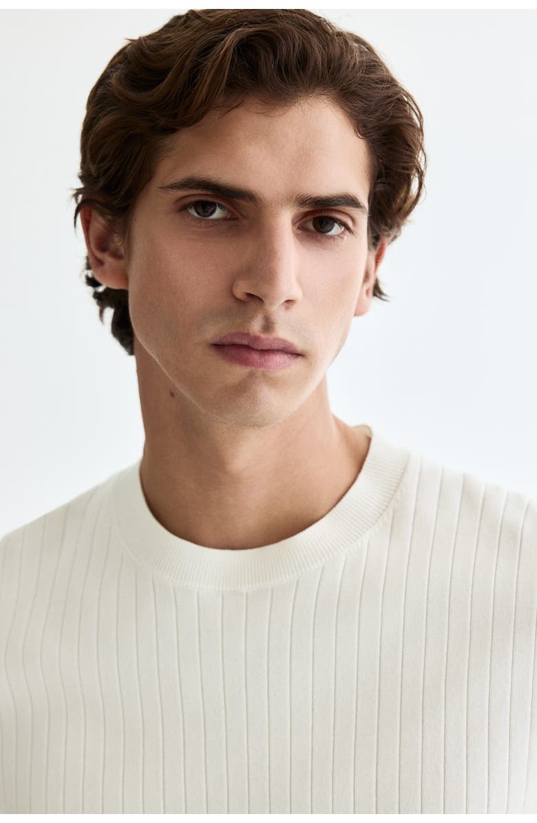 H&M Slim Fit Knitted T-shirt, Alternate, color, Cream