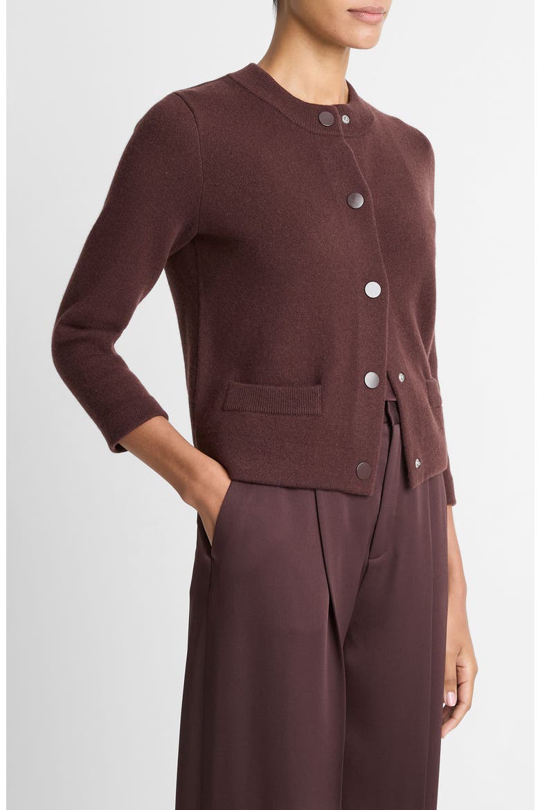 Shrunken Wool & Cashmere Snap Cardigan, Alternate, color, FIG