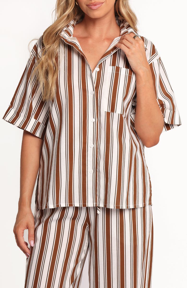 Petal & Pup Thalia Stripe Cotton & Linen Button-Up Shirt, Main, color, 