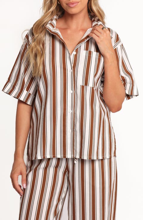 Thalia Stripe Cotton & Linen Button-Up Shirt