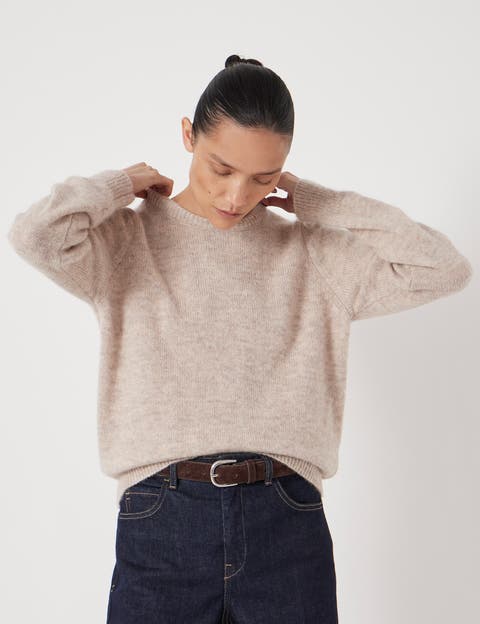 Gathered Shoulder Wool Blend Sweater