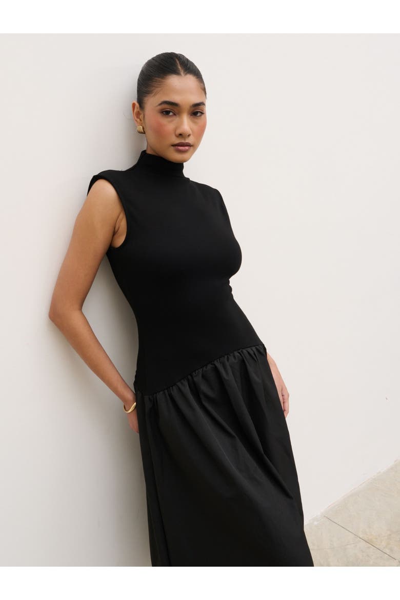 Naia Drop Waist Sleeveless Midi Dress, Alternate, color, Black