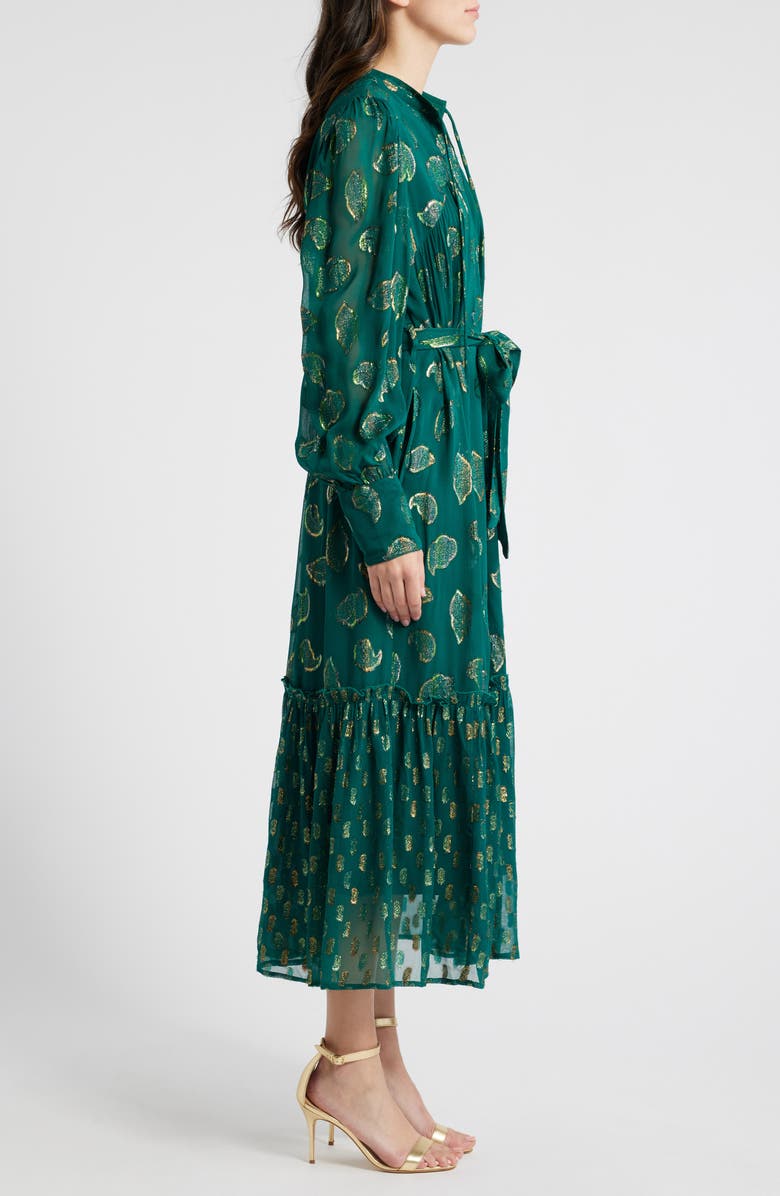 CIEBON Eriana Metallic Long Sleeve Belted Maxi Dress, Alternate, color, 