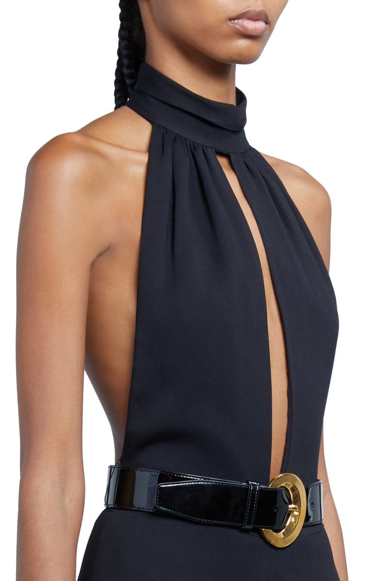 TOM FORD Stretch Sable Belted Halter Jumpsuit, Alternate, color,