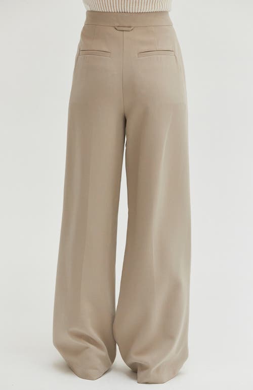 Crescent Gabardine Belted Wide Leg Trousers In Stone