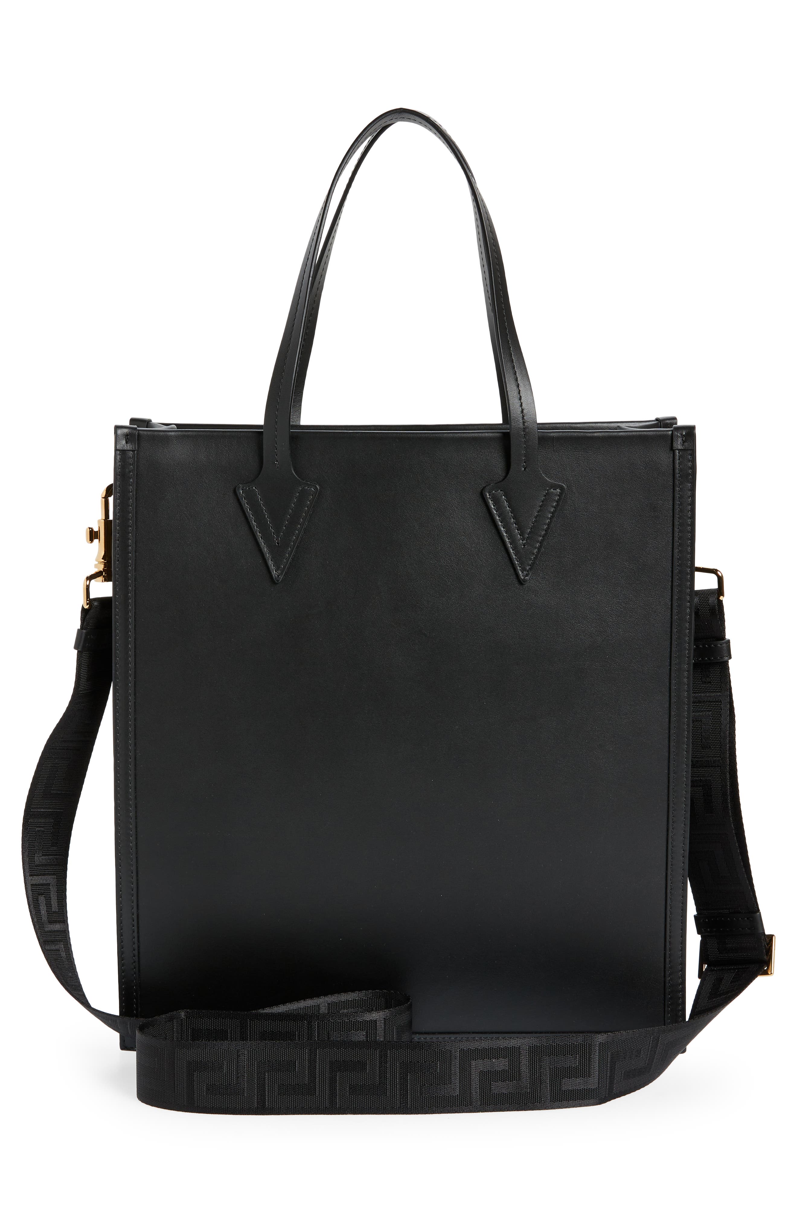 Versace Stud Logo Leather Tote, Alternate, color, 