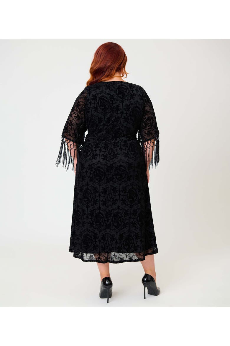 Plus Size Tie Wrap Surplice Midi Dress, Alternate, color, Black Solid