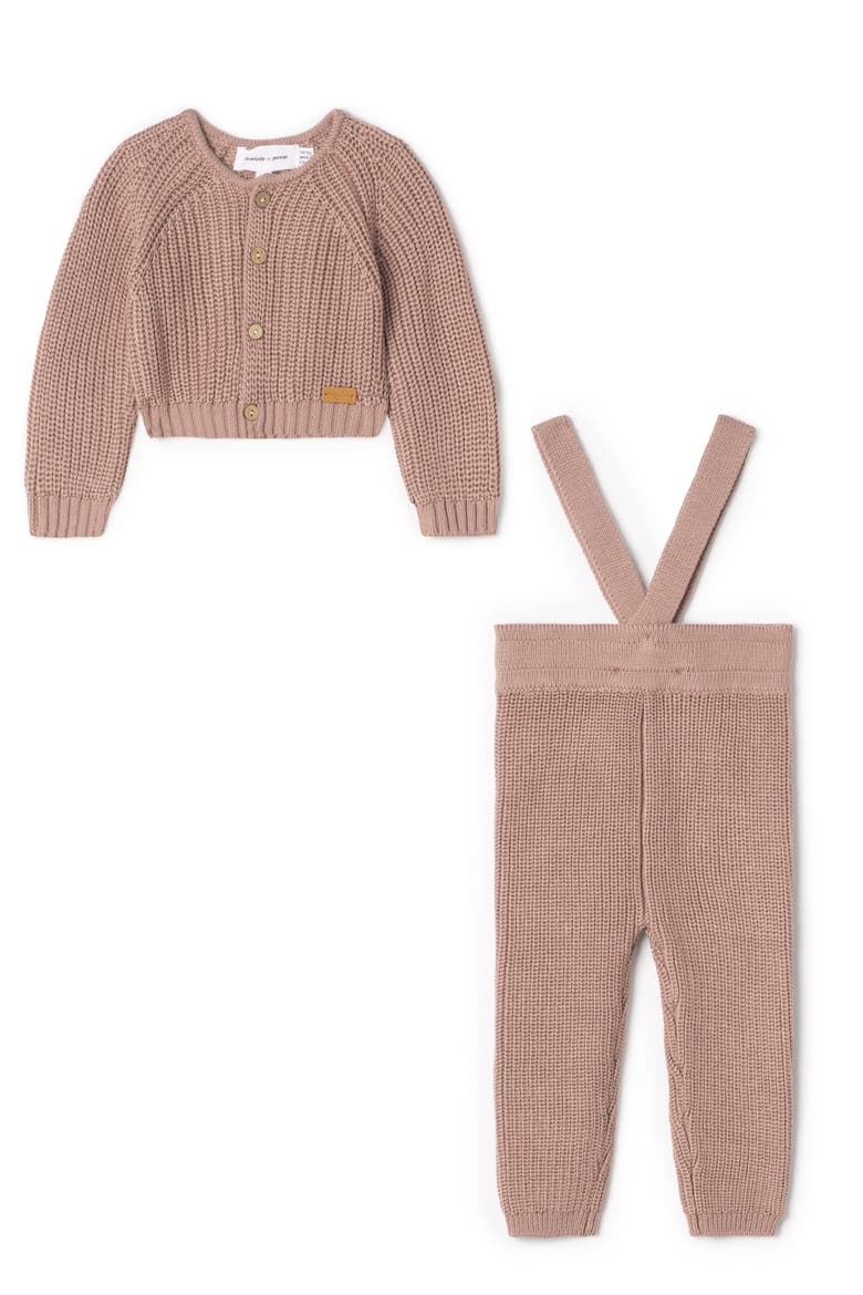 Girl Rib Knit Overall and Cardigan Set, Main, color, Dark Mauve