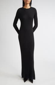 TOTEME Long Sleeve Cable Knit Wool Merino Wool Sweater Dress