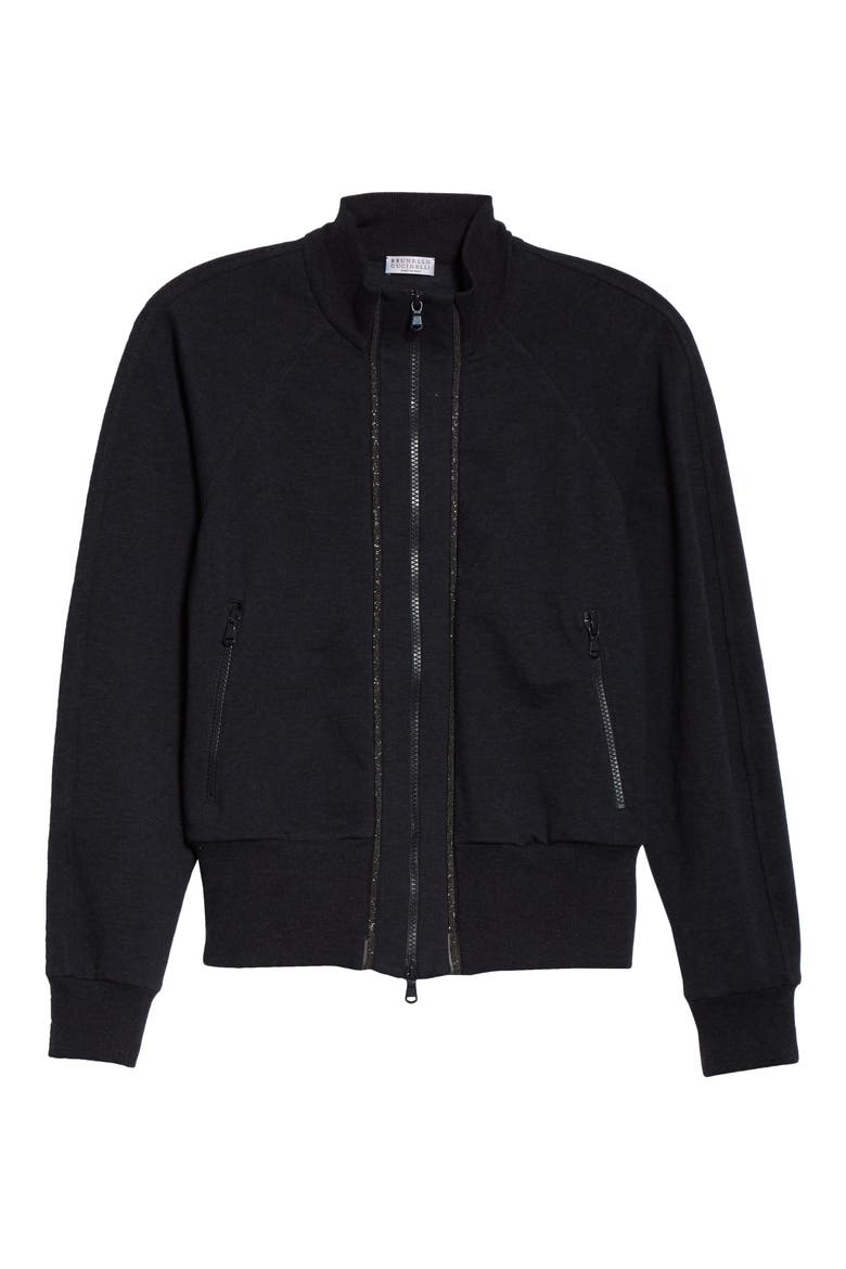 Monili Inset Zip Front Cotton Sweatshirt, Alternate, color, ANTHRACITE