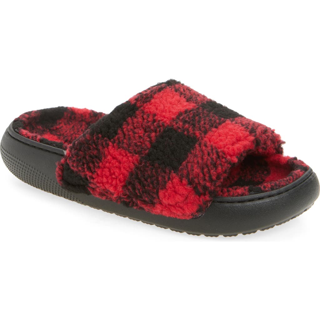 Crocs Classic Buffalo Check Slide Slipper In Red