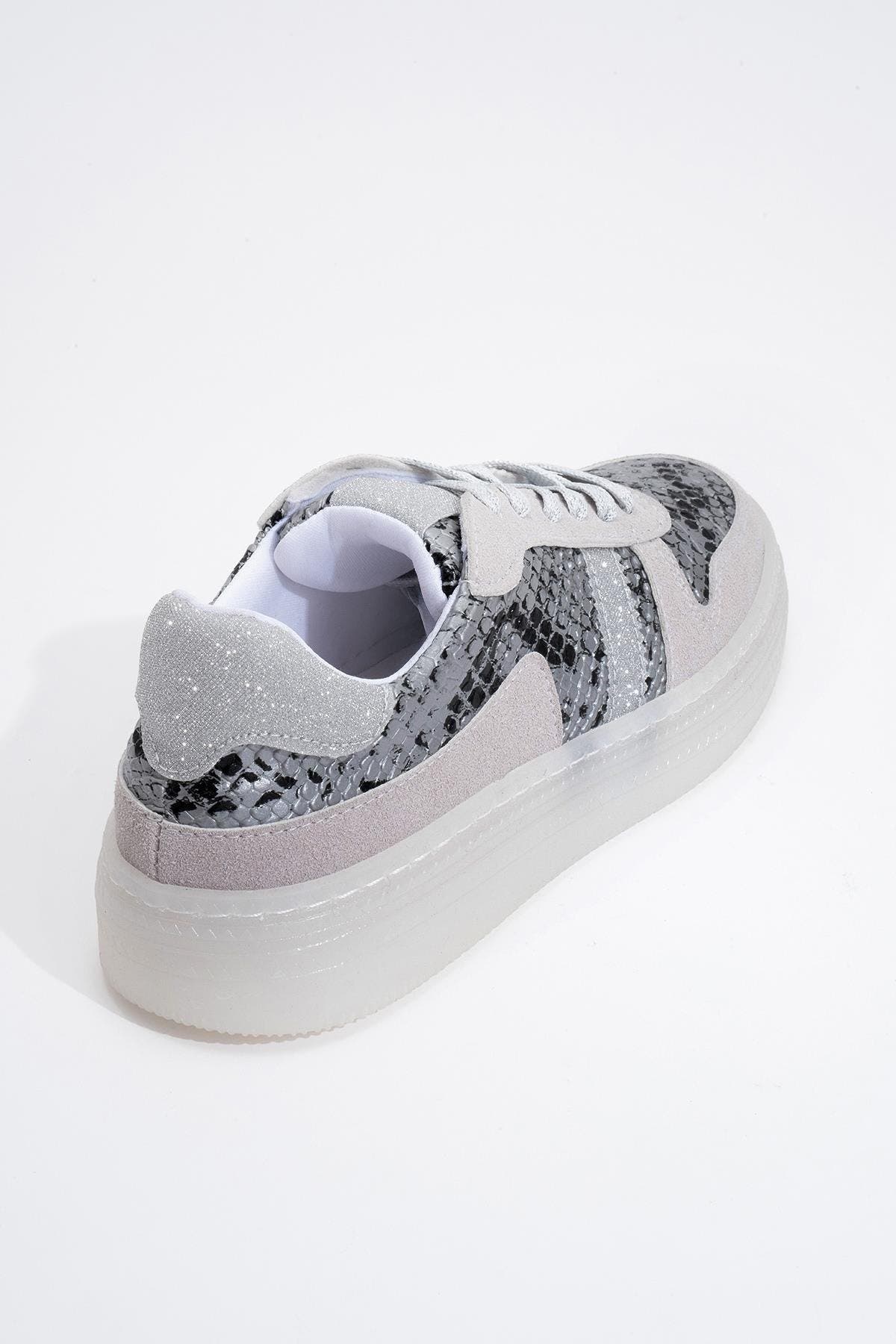 Prologue Shoes Rexie Glitter Sneakers, Alternate, color, Silver Print Faux Leather