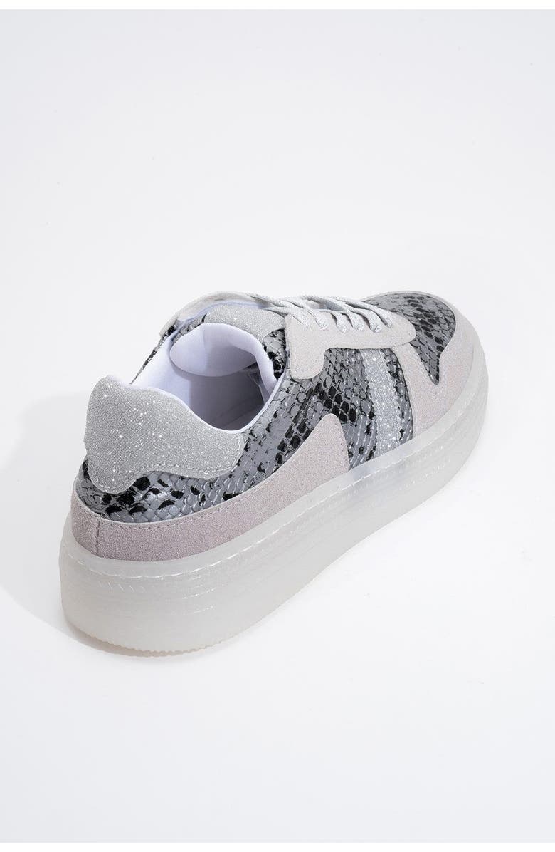 Prologue Shoes Rexie Glitter Sneakers, Alternate, color, Silver Print Faux Leather