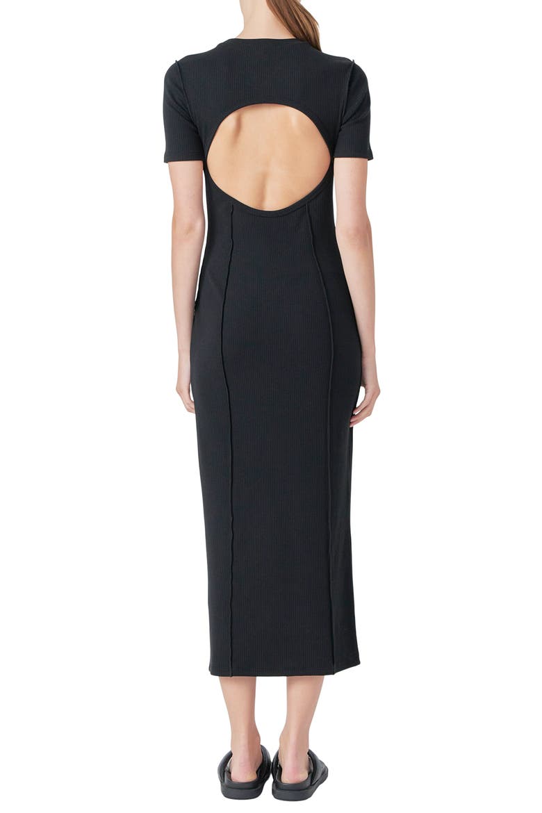 Short Sleeve Back Cutout Ribbed Maxi Dress, Alternate, color, BLACK