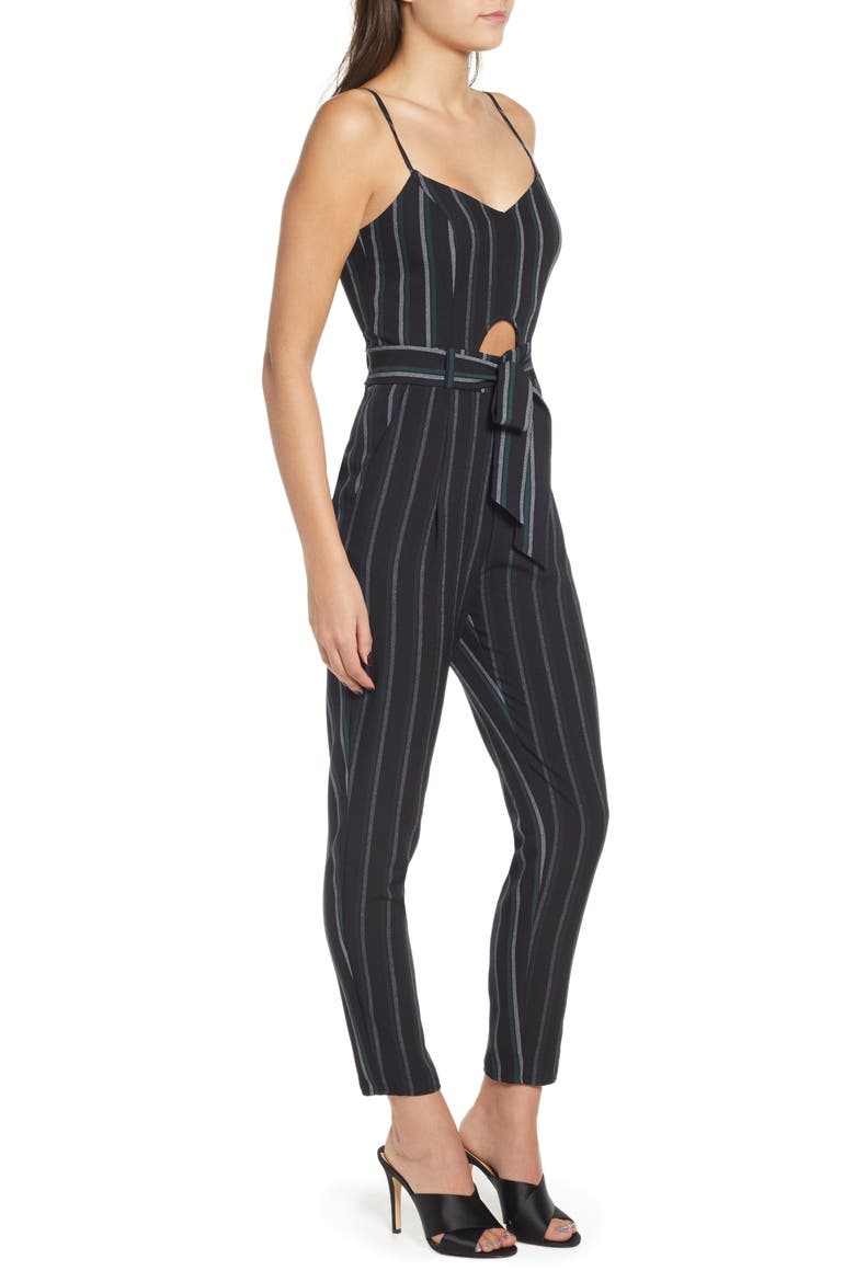 Keyhole Jumpsuit, Alternate, color, BLACK DOUBLE STRIPE