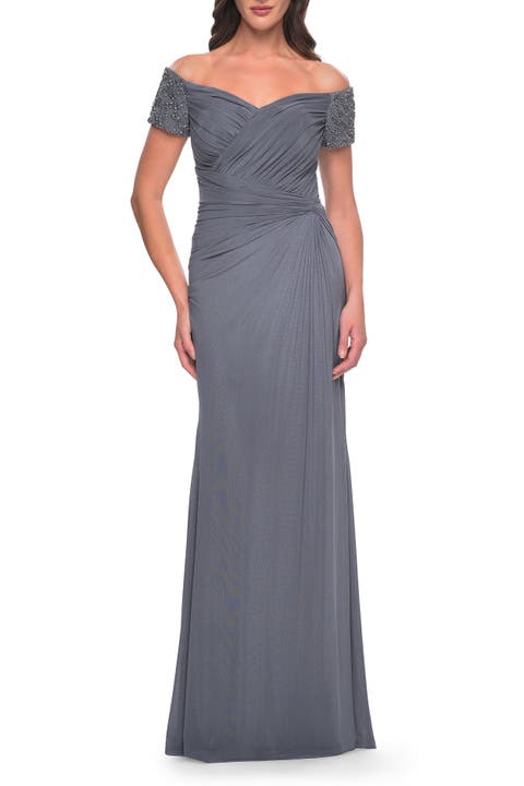 Net Jersey Long Gown with Exquisite Beaded Design