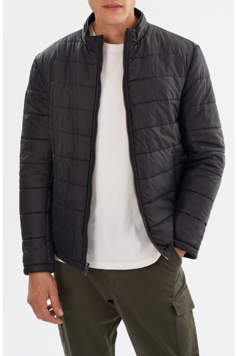 Leather Reversible Puffer Jacket, Alternate, color, BLACK
