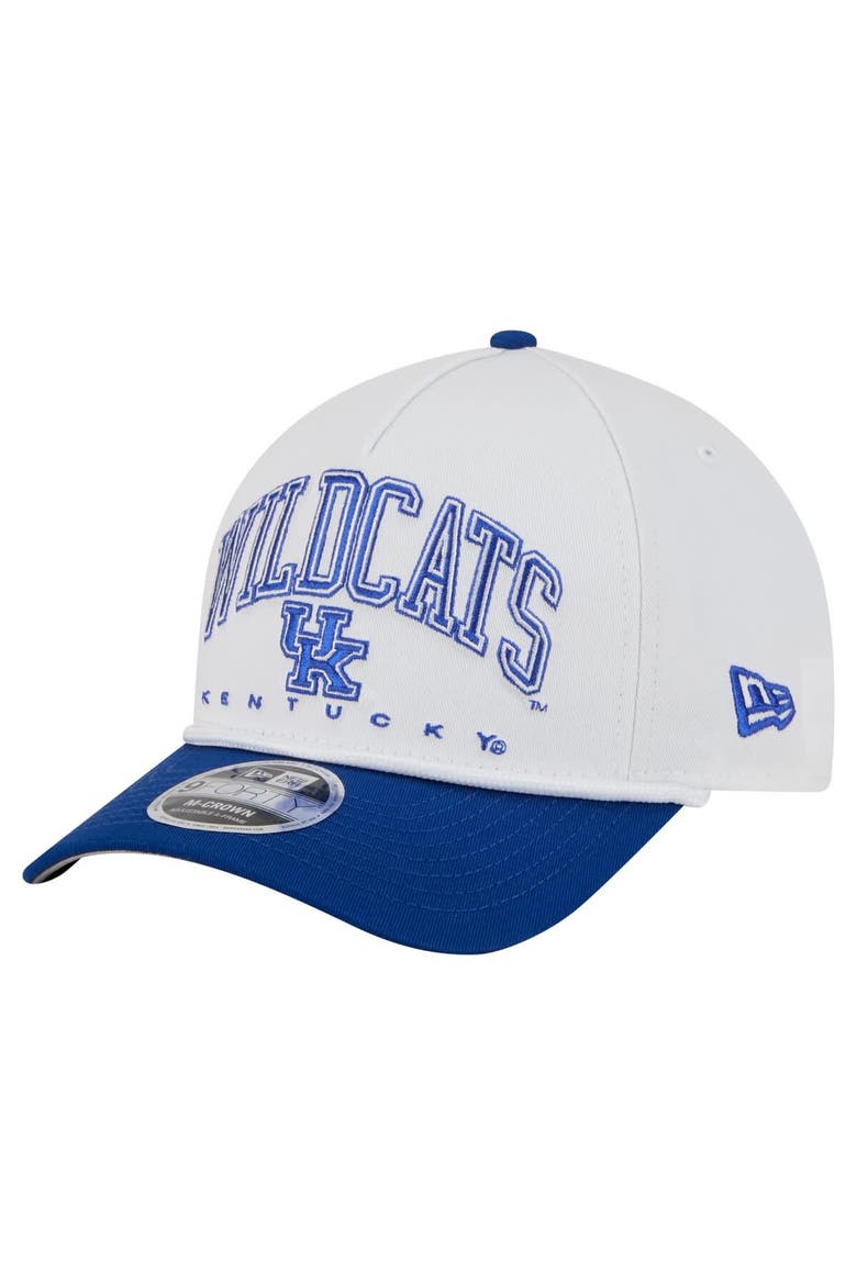 Men's New Era White/Royal Kentucky Wildcats Arch Two-Tone Rope 9FORTY A-Frame M-Crown Adjustable Hat, Main, color, White