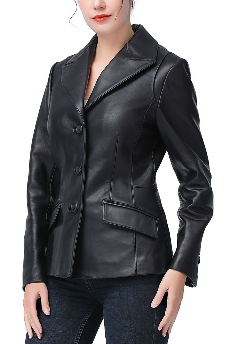 Mya Leather Blazer, Alternate, color, Black