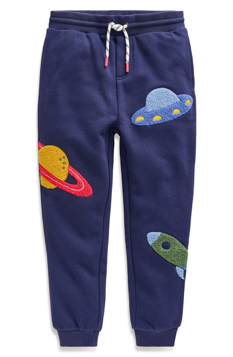 Mini Boden Kids' Space Bouclé Appliqué Cotton Blend Joggers, Main, color, 