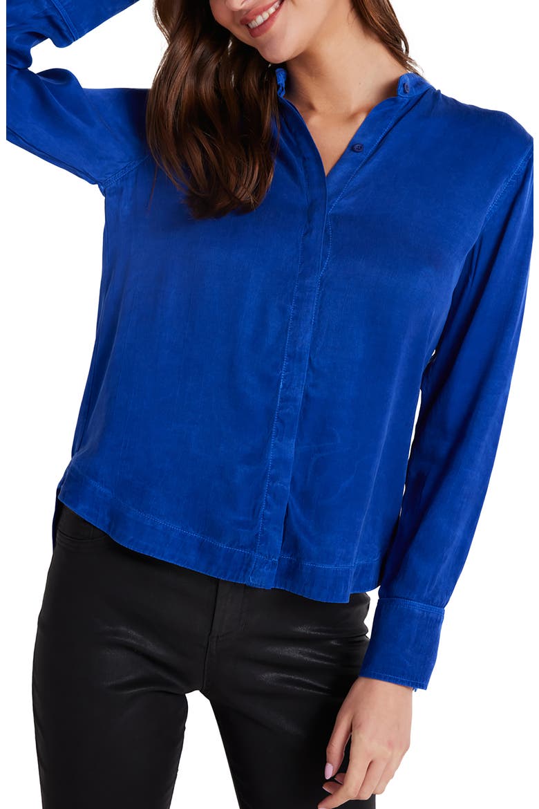 Satin Button-Up Shirt, Main, color, RICH COBALT