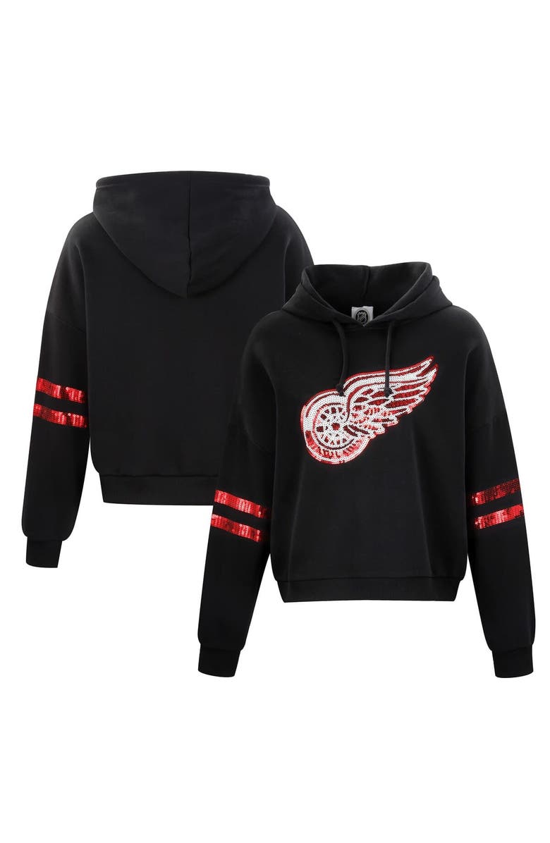 CUCE Women's Cuce Black Detroit Red Wings Sequin Cropped Pullover Hoodie, Main, color, 