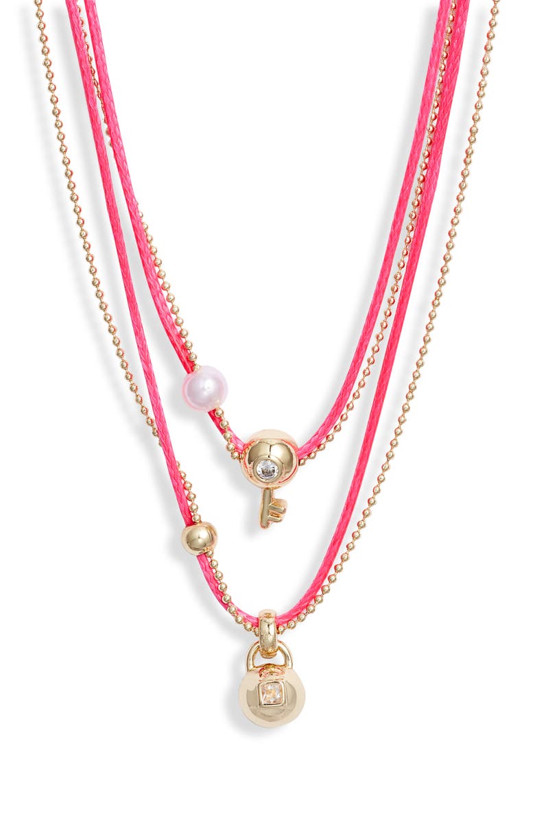 Chelsea28 Set of 2 Demi Fine Mommy & Me Lock Key Pendant Necklaces, Alternate, color, Pink Multi- Gold