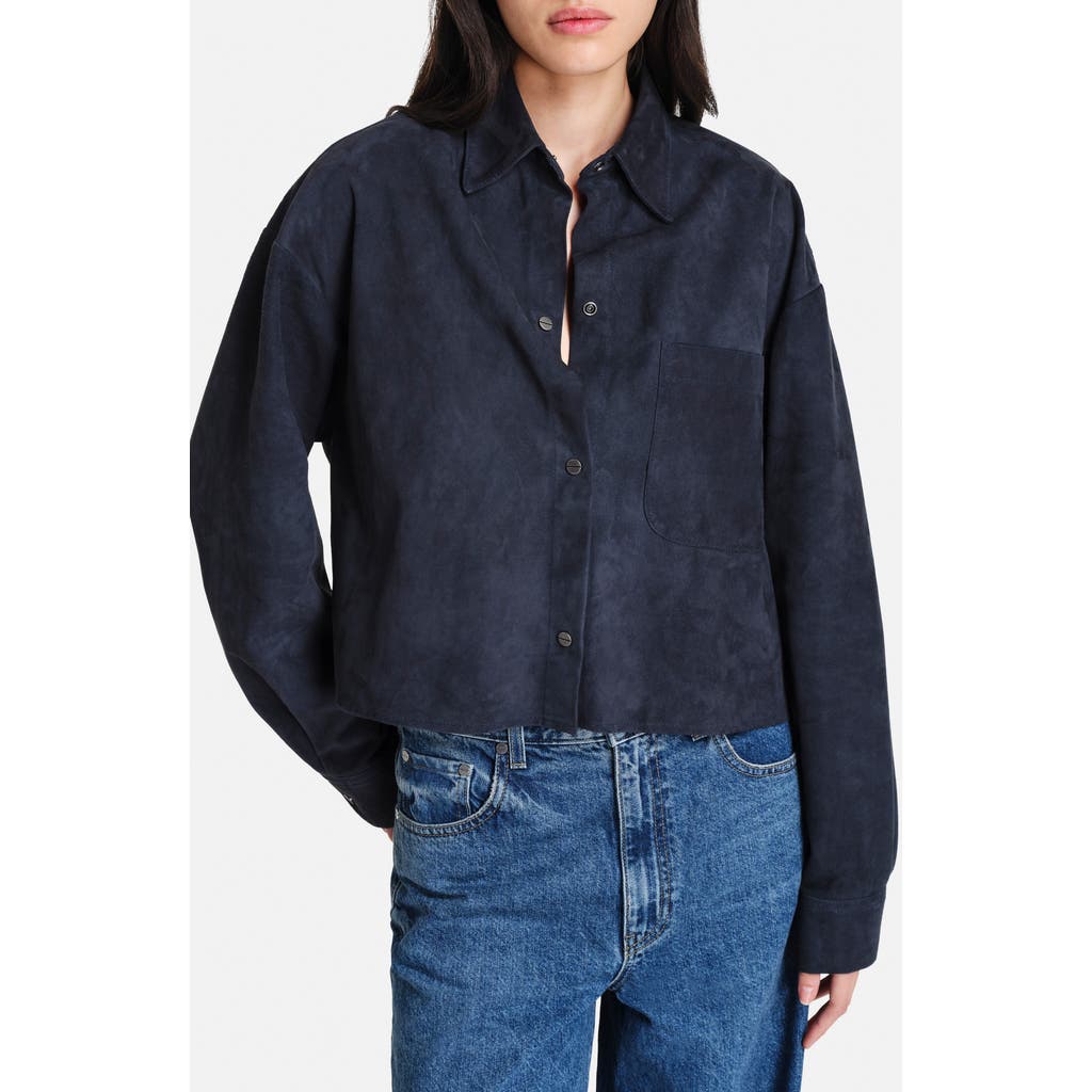 Twp Little Big Joe Suede Snap-up Shirt In Blue