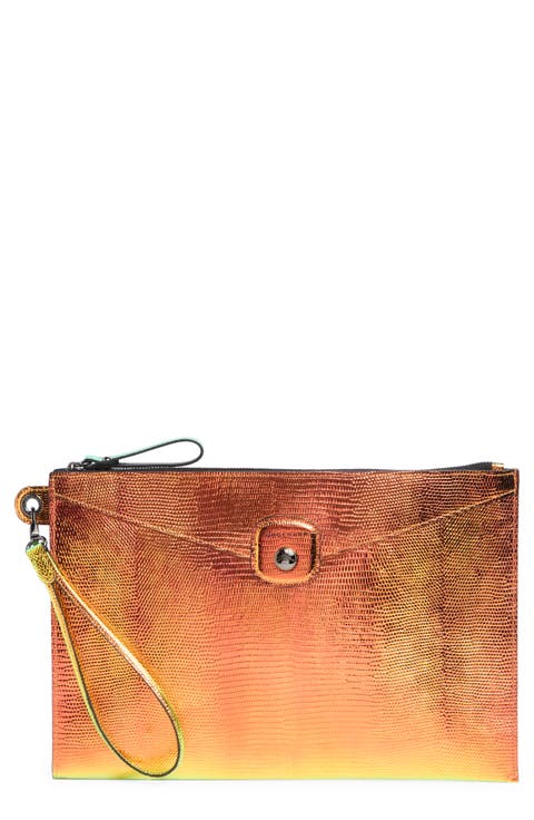 Snakeskin Embossed Metallic Leather Wristlet