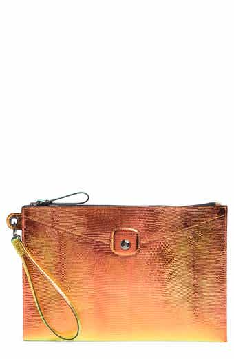Longchamp Snakeskin Embossed Metallic Leather Wristlet