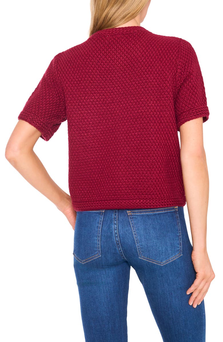 CeCe Short Sleeve Button-Up Cardigan, Alternate, color, Deep Merlot