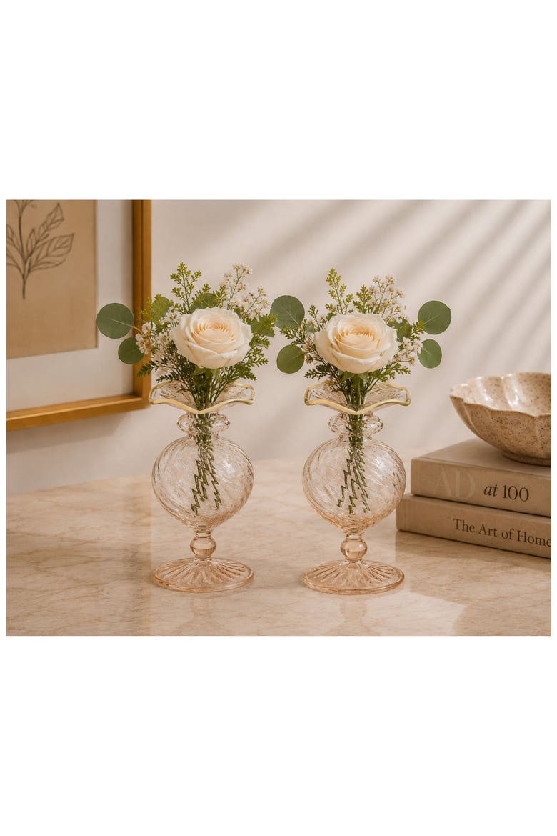 Treviso Optic Wave Set of 2 Vases, Alternate, color, PEACH/ LIGHT YELLOW