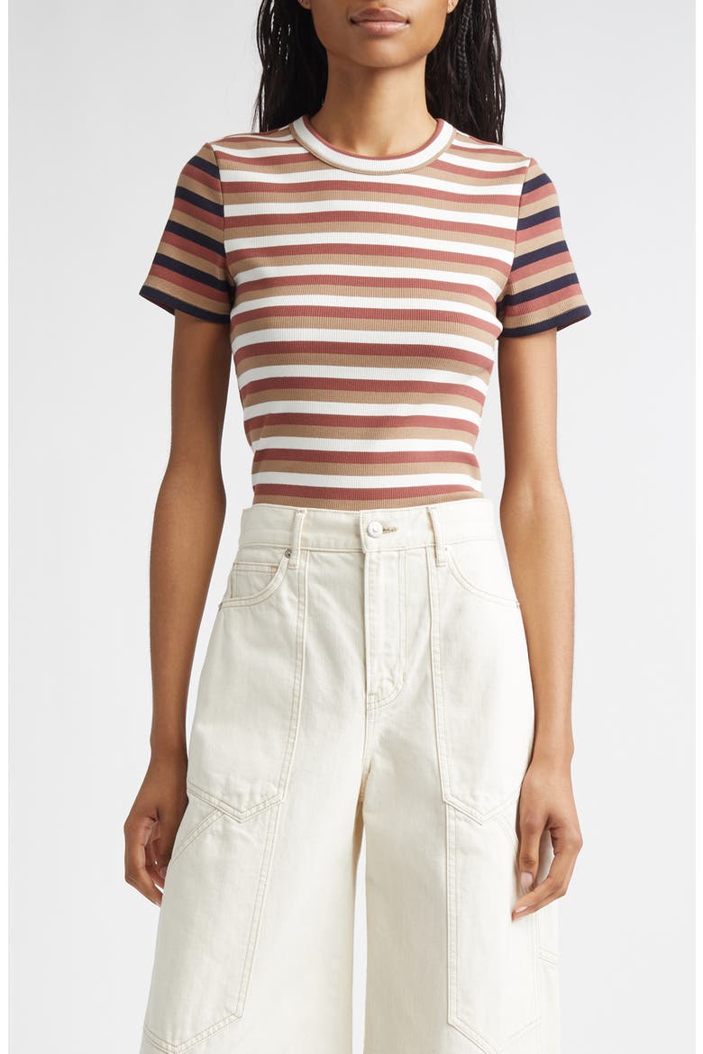 Pruitt Stripe Rib T-Shirt, Main, color, RED OAK DOVE