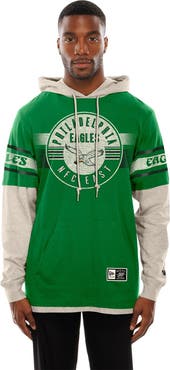 New Era Men's New Era Kelly Green Philadelphia Eagles Twofer Layered Long Sleeve Hoodie T-Shirt