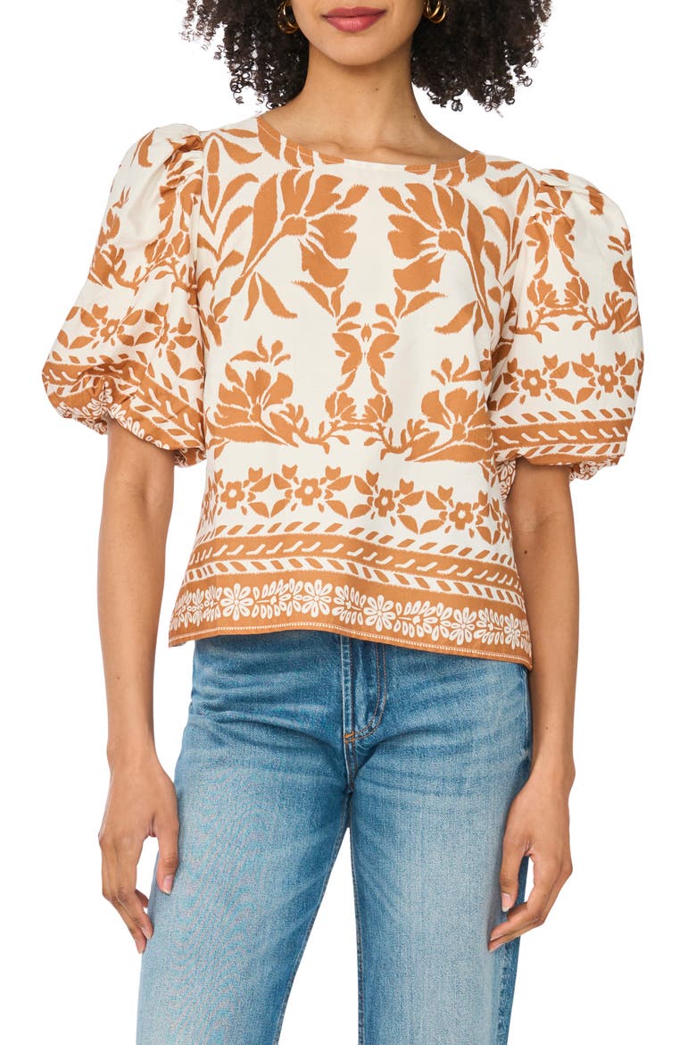 Bubble Sleeve Tie Back Top, Main, color, EGRET