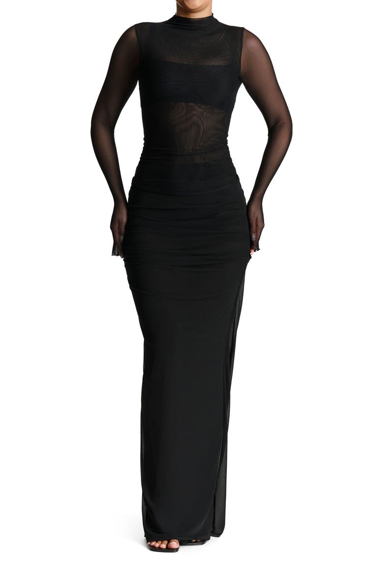 Naked Wardrobe Funnel Neck Sheer Mesh Top, Alternate, color,