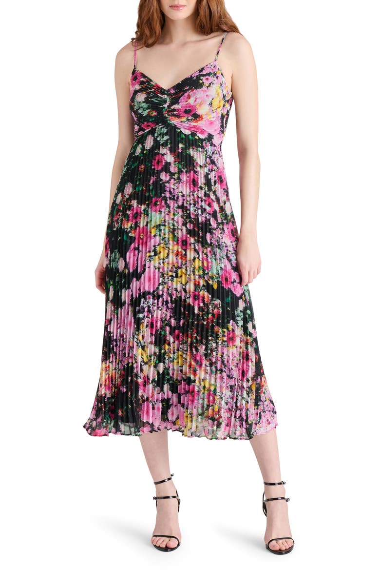 Ray Floral Pleated Midi Dress, Main, color, BLACK MULTI