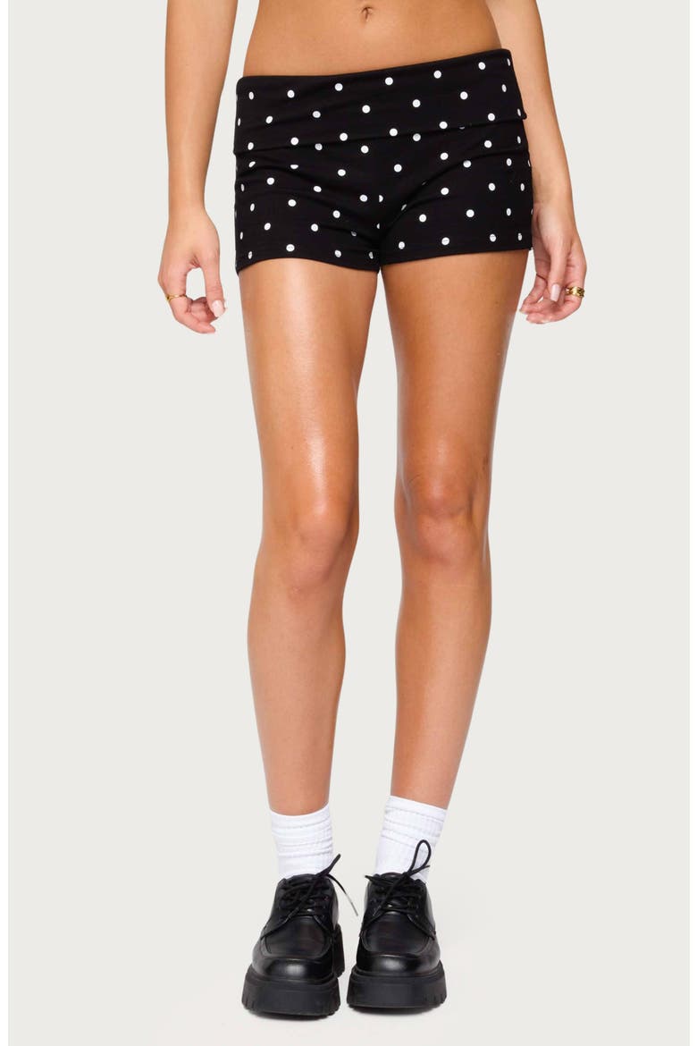 Chelsie Polka Dot Foldover Shorts, Main, color, BLACK-AND-WHITE