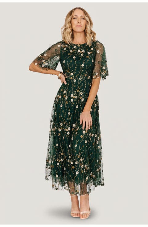 Arabella Embroidered Tulle Maxi Dress