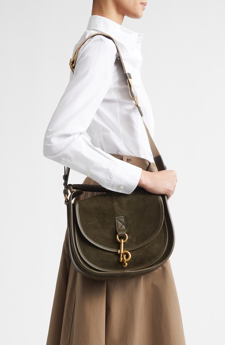 Burberry Small B Clip Suede Crossbody Bag, Alternate, color, Weald